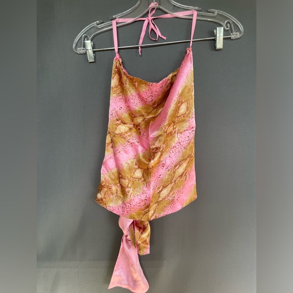 ECHO 100% SILK crop top beach wrap summer halter tie back top - Picture 4 of 11